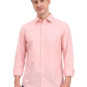 Men's Solid Light Pink Casual Shirt | Slim Fit Cotton Full Sleeve | Stylish Office Wear Shirt with Front Pocket